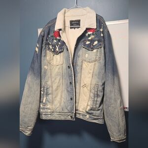 Men's Blue Denim Jacket Akoo EMBROIDERED SIZE XXL